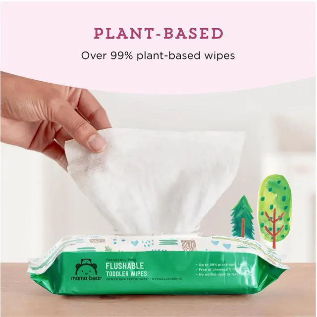 Alt view image 4 of 6 - Amazon Brand - Mama Bear Flushable Toddler Toilet Wipes, Unscented, Formulated without Fragrance, Hypoallergenic, Septic Safe, 336 Count, 8 Packs of 43