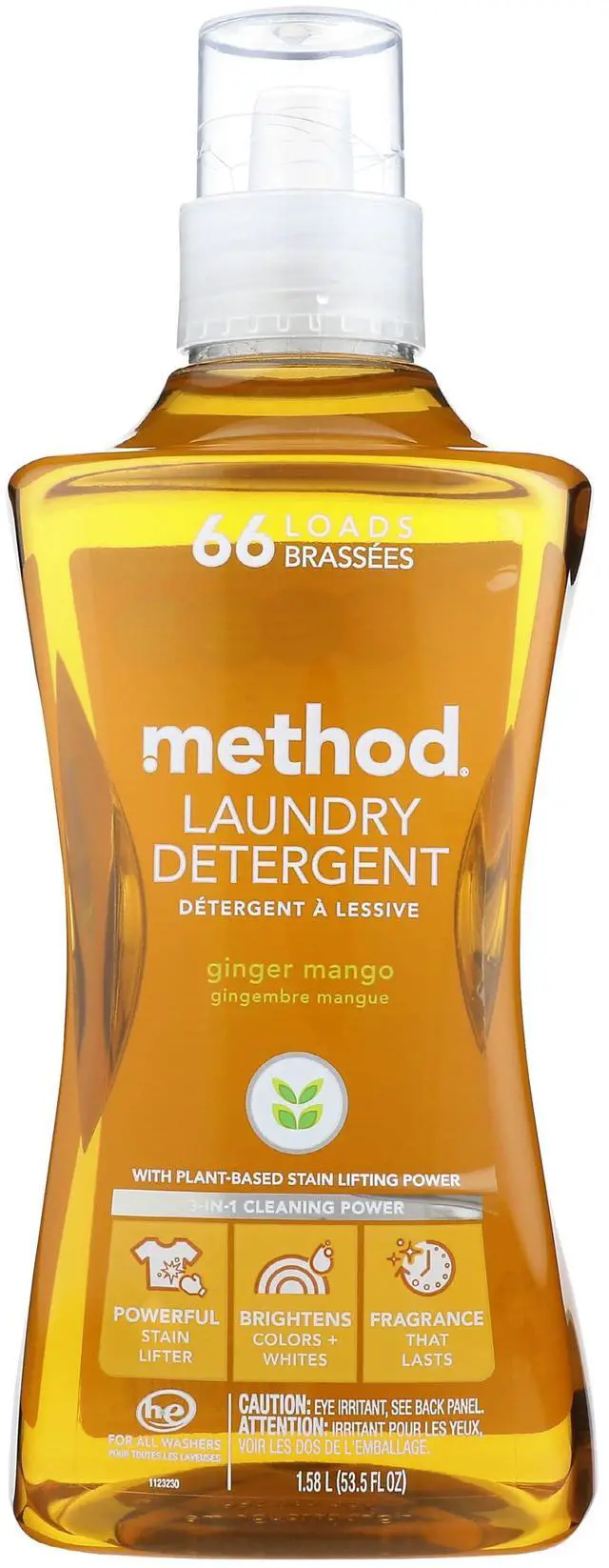 Main image of Method Liquid Laundry Detergent, Ginger Mango, 66 Loads Per Bottle, Hypoallergenic + Stain Remover, 53.5 Fl Oz (Pack of 1)