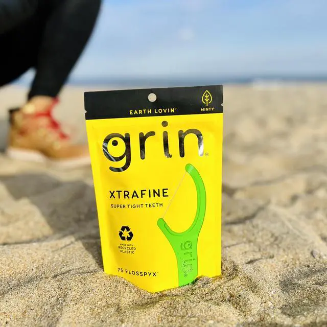Alt view image 4 of 6 - GRIN XtraFine Flosspyx, Floss Picks, 75 Count, Dental Flossers, Minty Flavor, Recycled Plastic, for Super Tight Teeth, Longer Floss Head, Slide Between Teeth, Includes Safe Soft Fold-Back Tooth Pick