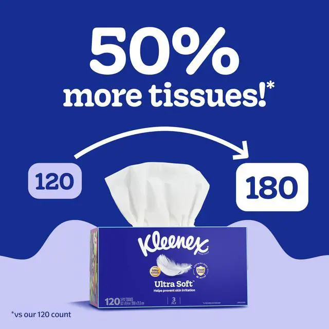 Alt view image 3 of 7 - Kleenex Ultra Soft Facial Tissues, 6 Flat Boxes, 180 Tissues per Box, 3-Ply (1080 Total), Packaging May Vary