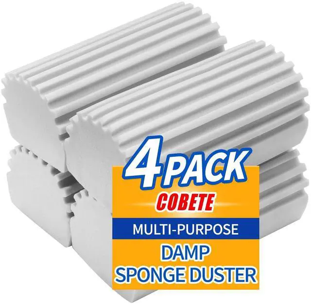 Main image of COBETE Damp Clean Duster Sponge,4pack Magic Sponge Eraser,Reusable Damp Dusting Sponge Household Cleaning for Blinds, Glass, Baseboards,Radiators,Window Track Grooves(Grey)
