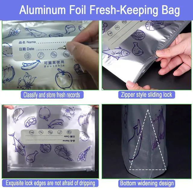 Alt view image 3 of 7 - Reusable Aluminum Foil Storage Bags, 30 Count - Thick, Leak-Proof Stand-Up Bags with Resealable Zipper for Food Storage & Organization | Freezer, Pantry & Meal Prep (Small)