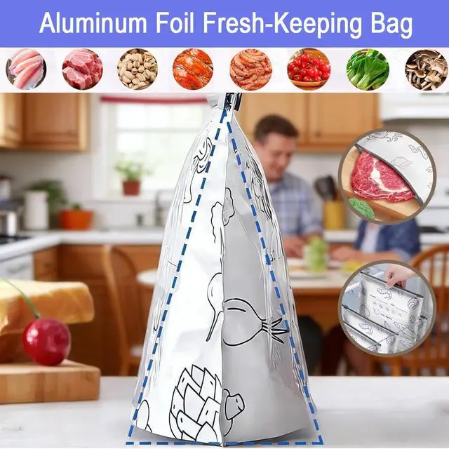Alt view image 7 of 7 - Reusable Aluminum Foil Storage Bags, 30 Count - Thick, Leak-Proof Stand-Up Bags with Resealable Zipper for Food Storage & Organization | Freezer, Pantry & Meal Prep (Small)