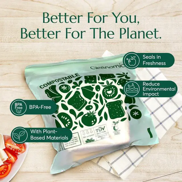 Alt view image 5 of 7 - Cleanomic Compostable* Sandwich Size Food Storage Bags (25 Eco Zip) Freezer and Leak Proof, Also Available Gallon, Quart and Snack Size Bags