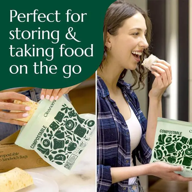 Alt view image 6 of 7 - Cleanomic Compostable* Sandwich Size Food Storage Bags (25 Eco Zip) Freezer and Leak Proof, Also Available Gallon, Quart and Snack Size Bags