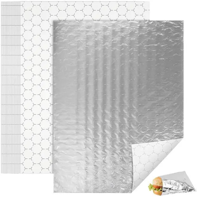 Main image of EcoDispose Pre-Cut Insulated Foil Sandwich Wrap Sheets Grease-Resistant for Hot Food (10-1/2" x 14",100 PCS)