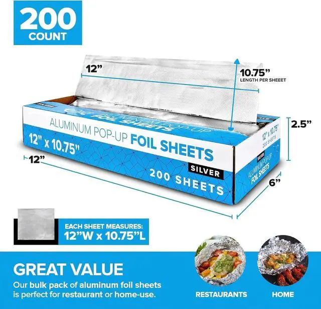 Alt view image 2 of 7 - 200 Count Pre-Cut Deli Aluminum Wraps 12" Heavy-Duty Pop-Up, Disposable for Hot Dogs, Sandwiches & Food Service