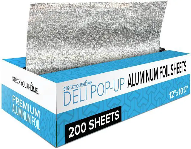 Main image of 200 Count Pre-Cut Deli Aluminum Wraps 12" Heavy-Duty Pop-Up, Disposable for Hot Dogs, Sandwiches & Food Service