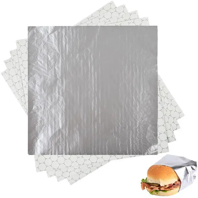 Main image of 50 Pack Premium Insulated Foil Sandwich Wrap Sheets, 12"x12" Pre-Cut Foil Paper for Hot Dogs, Burgers, Burritos, Food Wrapping, Grease-Resistant and Waterproof, Heat & Cold Insulation for Freshness