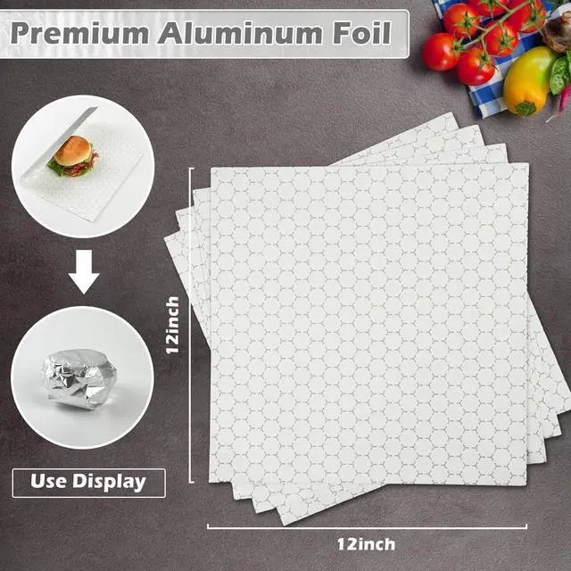Alt view image 2 of 7 - 50 Pack Premium Insulated Foil Sandwich Wrap Sheets, 12"x12" Pre-Cut Foil Paper for Hot Dogs, Burgers, Burritos, Food Wrapping, Grease-Resistant and Waterproof, Heat & Cold Insulation for Freshness