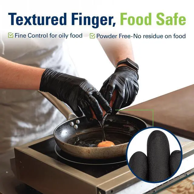 Alt view image 3 of 6 - SWIFTLITE Black Nitrile Gloves, Food Safe Disposable Gloves Latex Free, Rubber Gloves Powder Free for Cooking, Kitchen Cleaning (100, Large)