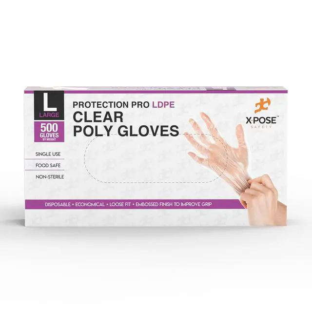 Alt view image 2 of 4 - Xpose Safety Disposable Food Prep Poly Gloves - 500 Medium Clear - Transparent Embossed Latex Free Kitchen, Plastic Gloves for Food Handling, Serving