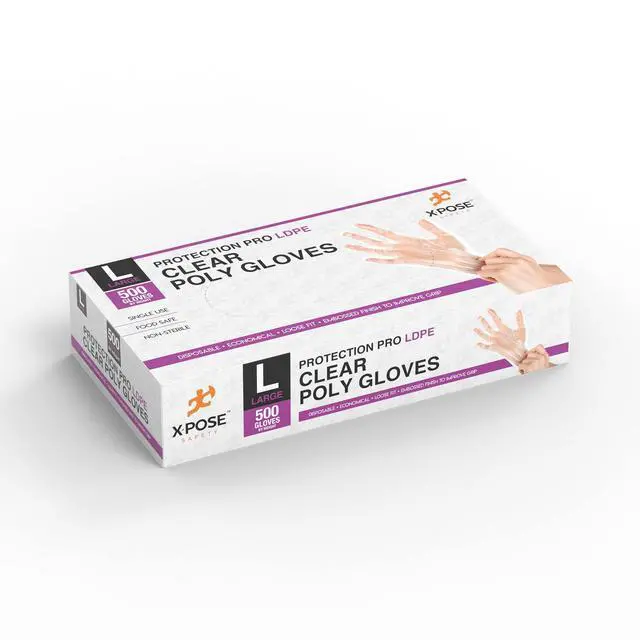 Alt view image 4 of 4 - Xpose Safety Disposable Food Prep Poly Gloves - 500 Medium Clear - Transparent Embossed Latex Free Kitchen, Plastic Gloves for Food Handling, Serving
