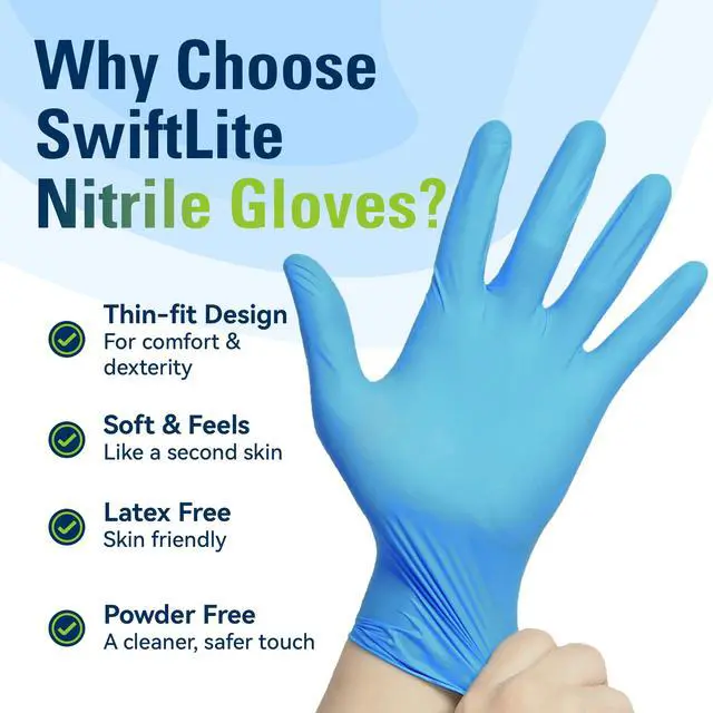 Alt view image 5 of 6 - SWIFTLITE Nitrile Gloves, Food Safe Disposable Gloves Latex Free, Blue Rubber Gloves Powder Free for Food Prep, Cooking, Kitchen Cleaning (Medium, 100)