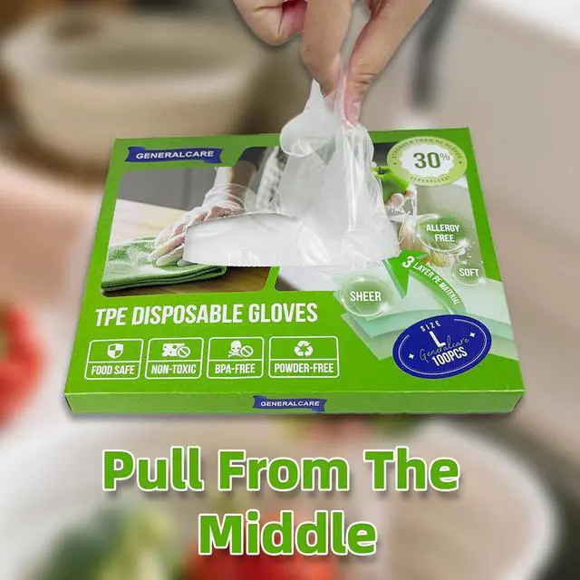 Alt view image 6 of 7 - GENERALCARE Disposable TPE Gloves Latex-Free Food Sertving Glove 100/400 Packs for Kitchen, Gardening, Cleaning (100 Count, Large)