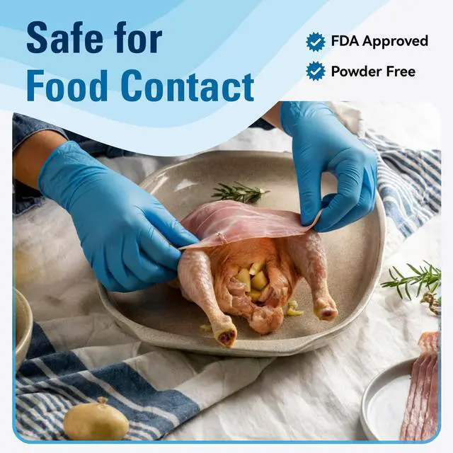 Alt view image 2 of 7 - SWIFTLITE Food Safe Disposable Gloves, Blue Nitrile Rubber Gloves, Latex-Free Powder-Free for Food Prep, Cooking, Cleaning (Medium, 100)