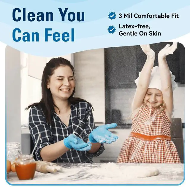 Alt view image 3 of 7 - SWIFTLITE Food Safe Disposable Gloves, Blue Nitrile Rubber Gloves, Latex-Free Powder-Free for Food Prep, Cooking, Cleaning (Medium, 100)