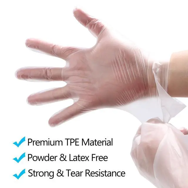 Alt view image 3 of 7 - Meekear 200 PCS Food Prep Disposable Gloves, Medium TPE Clear Latex-Free Food Safe Cleaning Gloves, BPA Free, Powder Free, Oil Tight