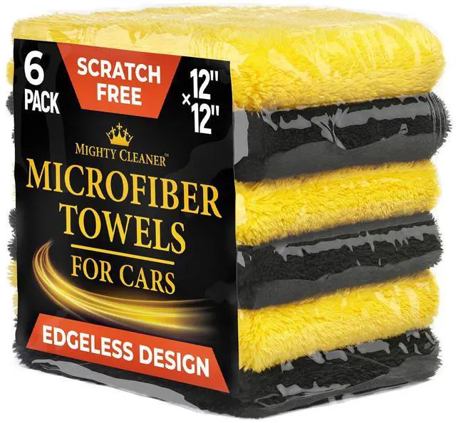Main image of Super Soft Microfiber Towels for Cars - Edgeless - 6pk (12x12) - Premium Scratch-Free Towel - Great for Drying, Detailing, Polishing, Buffing - Ultra Absorbent Microfiber Cleaning Cloths for Car