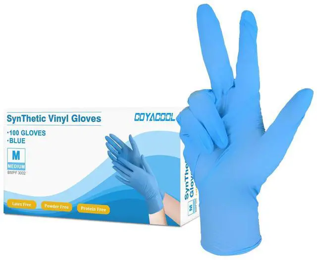 Main image of COYACOOL Disposable Gloves Medium, Nitrile and Vinyl Blend Material Gloves, Latex Free, 4 Mil,100 Pc. Food Grade Glove for Cleaning, Food Prep, Hair Dye, Tattoo, Blue