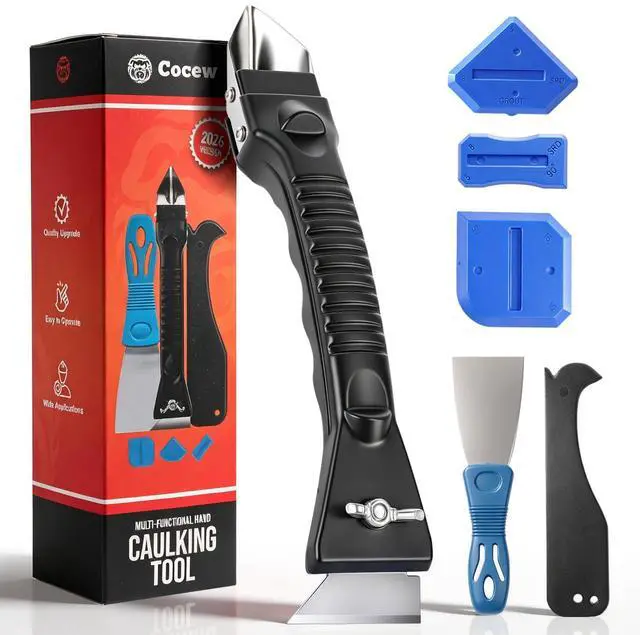 Main image of Silicone Caulking Tool Kit, Caulk Remover Tool, Putty Knife Scraper, 3 Glass Glue Corner Scrapers, Grout Removal Tool with Stainless Steel Head for Kitchen Bathroom and Window
