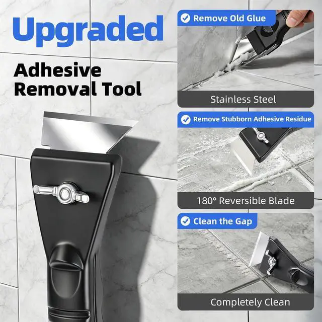 Alt view image 2 of 6 - Silicone Caulking Tool Kit, Caulk Remover Tool, Putty Knife Scraper, 3 Glass Glue Corner Scrapers, Grout Removal Tool with Stainless Steel Head for Kitchen Bathroom and Window