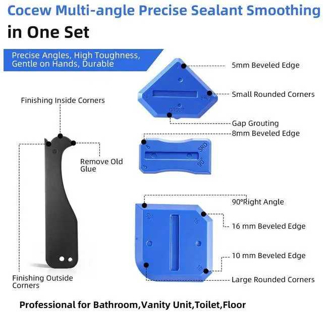 Alt view image 4 of 6 - Silicone Caulking Tool Kit, Caulk Remover Tool, Putty Knife Scraper, 3 Glass Glue Corner Scrapers, Grout Removal Tool with Stainless Steel Head for Kitchen Bathroom and Window