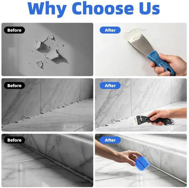 Alt view image 5 of 6 - Silicone Caulking Tool Kit, Caulk Remover Tool, Putty Knife Scraper, 3 Glass Glue Corner Scrapers, Grout Removal Tool with Stainless Steel Head for Kitchen Bathroom and Window