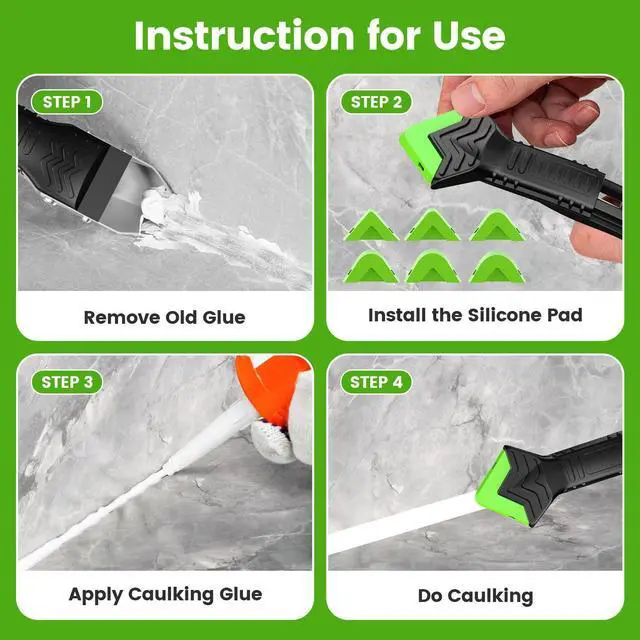 Alt view image 2 of 7 - Goopreen 5 in 1 Caulking Tool Silicone Caulking Grout Removal Sealant Finishing Tool with Stainless Steel Head, 6 Replaceable Pads, Gap Seam Repair Kit for Kitchen Bathroom Sink Toilet Caulking