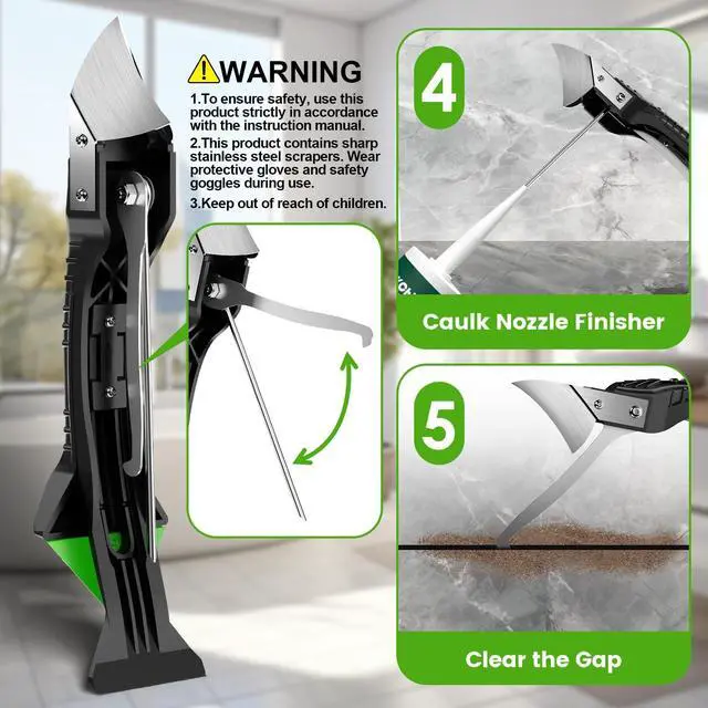 Alt view image 5 of 7 - Goopreen 5 in 1 Caulking Tool Silicone Caulking Grout Removal Sealant Finishing Tool with Stainless Steel Head, 6 Replaceable Pads, Gap Seam Repair Kit for Kitchen Bathroom Sink Toilet Caulking