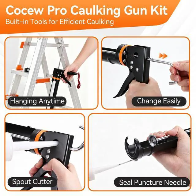 Alt view image 3 of 7 - Caulk Gun Kit, Smooth Silicone Caulking Gun and Caulk Remover Tool, Sealant Finishing Tool Grout Scraper for Kitchen Bathroom Window Sink Joint, All in One with Gift Box