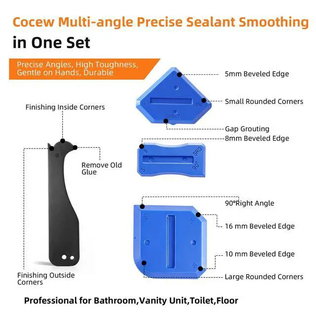 Alt view image 6 of 7 - Caulk Gun Kit, Smooth Silicone Caulking Gun and Caulk Remover Tool, Sealant Finishing Tool Grout Scraper for Kitchen Bathroom Window Sink Joint, All in One with Gift Box