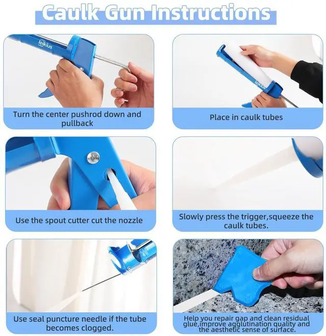 Alt view image 4 of 7 - Caulk Gun Kit Smooths No-drip Silicone Caulking Gun and Caulking Tools, Sealant Tools Grout Scraper For Kitchen Bathroom Sink Joint,With Gift Box Works 10OZ Tubes blue