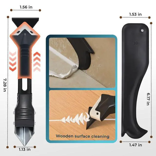 Alt view image 3 of 6 - Caulking Tool 3 in 1 Silicone Caulking Grout Removal Sealant Finishing Tool Glass Glue Angle Scraper with Grout Scraper for Kitchen Bathroom Floor, Wall Surface,Window,Sink Joint,Frames Seal