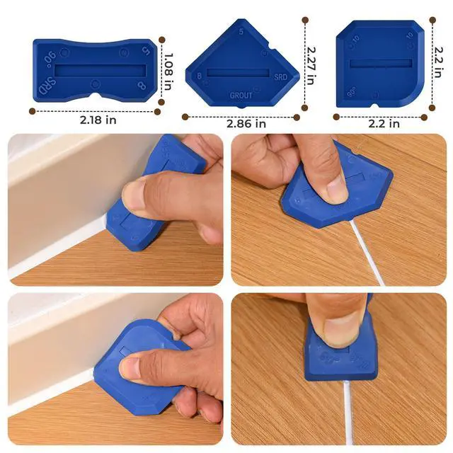 Alt view image 4 of 6 - Caulking Tool 3 in 1 Silicone Caulking Grout Removal Sealant Finishing Tool Glass Glue Angle Scraper with Grout Scraper for Kitchen Bathroom Floor, Wall Surface,Window,Sink Joint,Frames Seal