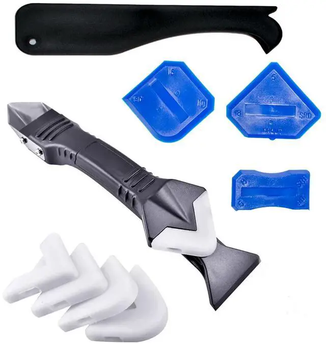 Main image of 3 in 1 Silicone Caulking ToolsStainless Steelhead, Sealant Finishing Tool Grout Scraper, Reuse and Replace 5 Silicone Pads, Great Tools for Kitchen Bathroom Window, Sink Joint
