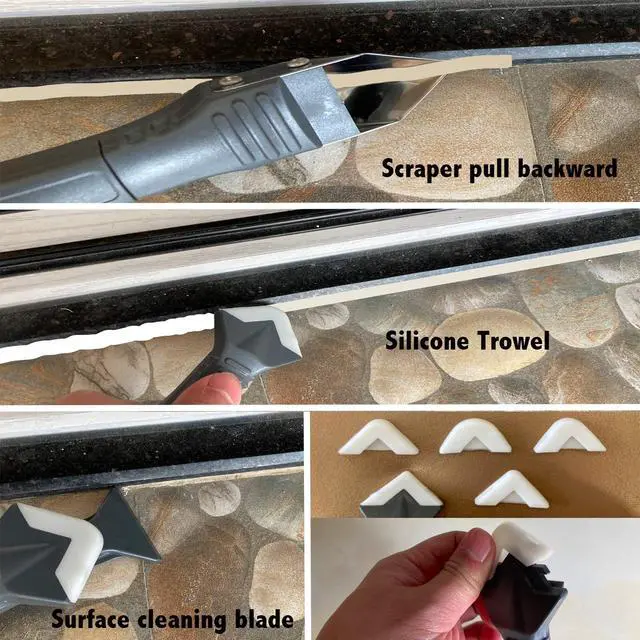 Alt view image 3 of 6 - 3 in 1 Silicone Caulking ToolsStainless Steelhead, Sealant Finishing Tool Grout Scraper, Reuse and Replace 5 Silicone Pads, Great Tools for Kitchen Bathroom Window, Sink Joint