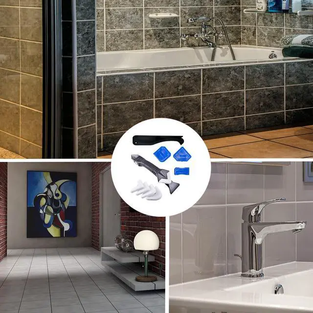 Alt view image 6 of 6 - 3 in 1 Silicone Caulking ToolsStainless Steelhead, Sealant Finishing Tool Grout Scraper, Reuse and Replace 5 Silicone Pads, Great Tools for Kitchen Bathroom Window, Sink Joint