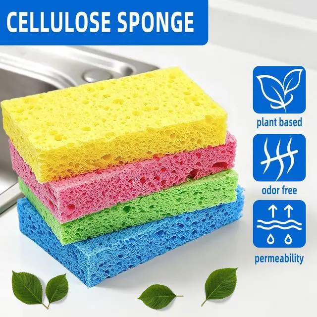 Alt view image 2 of 7 - 8 Pack Cellulose Sponges, Non-Scratch Sponges for Dishes, Scrub Kitchen Sponge for Cleaning, Colorful Compressed Sponge for Bathroom & Household, DIY Cut-Out Crafts