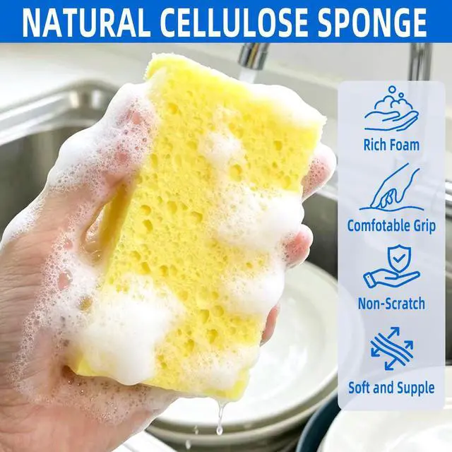 Alt view image 5 of 7 - 8 Pack Cellulose Sponges, Non-Scratch Sponges for Dishes, Scrub Kitchen Sponge for Cleaning, Colorful Compressed Sponge for Bathroom & Household, DIY Cut-Out Crafts