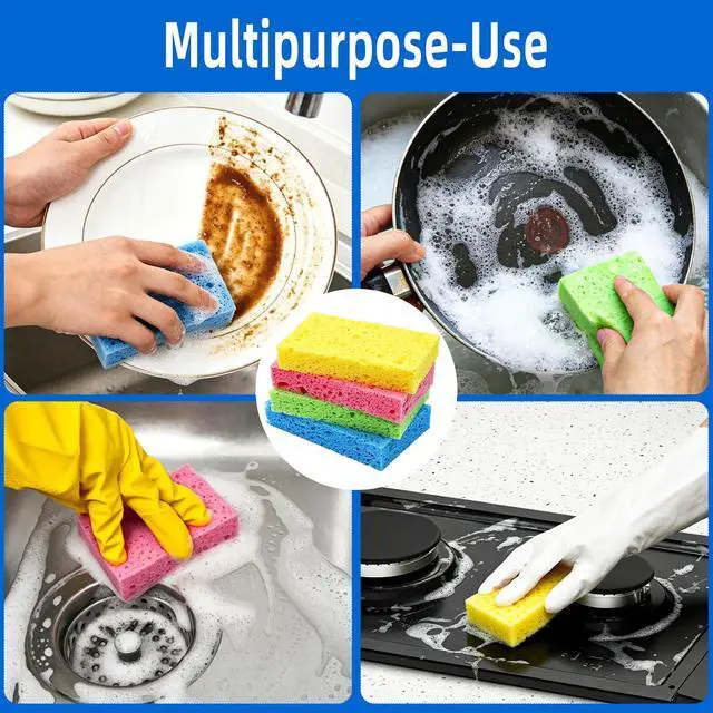 Alt view image 4 of 7 - 8 Pack Cellulose Sponges, Non-Scratch Sponges for Dishes, Scrub Kitchen Sponge for Cleaning, Colorful Compressed Sponge for Bathroom & Household, DIY Cut-Out Crafts
