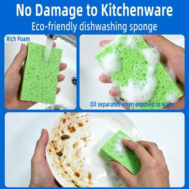 Alt view image 6 of 7 - 8 Pack Cellulose Sponges, Non-Scratch Sponges for Dishes, Scrub Kitchen Sponge for Cleaning, Colorful Compressed Sponge for Bathroom & Household, DIY Cut-Out Crafts
