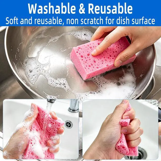 Alt view image 7 of 7 - 8 Pack Cellulose Sponges, Non-Scratch Sponges for Dishes, Scrub Kitchen Sponge for Cleaning, Colorful Compressed Sponge for Bathroom & Household, DIY Cut-Out Crafts