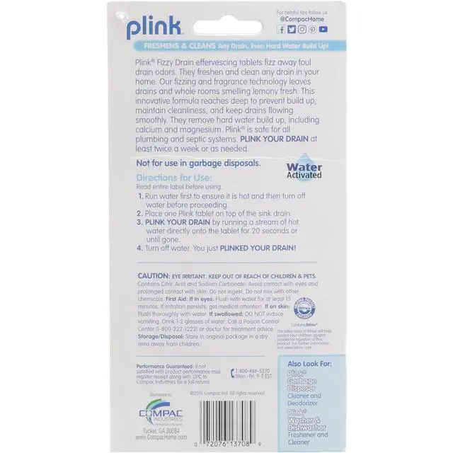 Alt view image 2 of 7 - COMPAC HOME Plink Sink Drain Cleaner and Deodorizer, Air Fresheners for Garbage Disposal, Lemon Scented, Home Accessory Cleaning Products for Kitchen and Clogged Drain, 6 Tablets (Pack of 1)