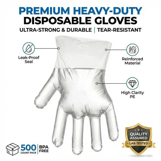 Alt view image 3 of 7 - Sturzia 500 Count Disposable Food Prep Gloves, Clear Plastic Gloves for Kitchen Cooking Service and Cleaning, Bulk Pack One Size Fits Most, Transparent Hand Protective Cover for Food Handling
