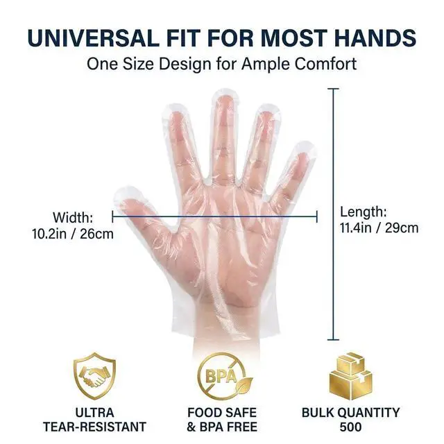 Alt view image 6 of 7 - Sturzia 500 Count Disposable Food Prep Gloves, Clear Plastic Gloves for Kitchen Cooking Service and Cleaning, Bulk Pack One Size Fits Most, Transparent Hand Protective Cover for Food Handling