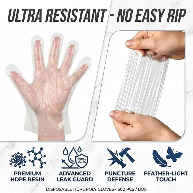 Alt view image 2 of 7 - Sturzia 500 Count Disposable Food Prep Gloves, Clear Plastic Gloves for Kitchen Cooking Service and Cleaning, Bulk Pack One Size Fits Most, Transparent Hand Protective Cover for Food Handling
