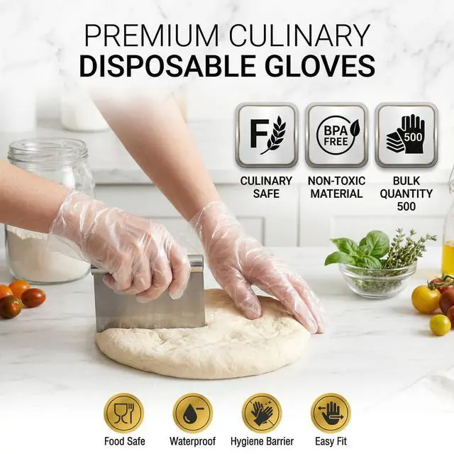 Alt view image 4 of 7 - Sturzia 500 Count Disposable Food Prep Gloves, Clear Plastic Gloves for Kitchen Cooking Service and Cleaning, Bulk Pack One Size Fits Most, Transparent Hand Protective Cover for Food Handling