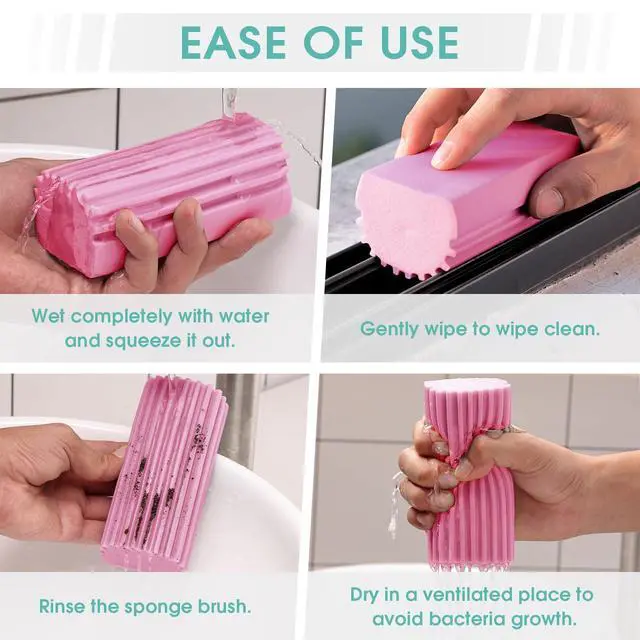 Alt view image 4 of 6 - 4 Pack Damp Dusting Sponge Duster, Pink Dust Cleaning Sponge, Reusable Household Cleaning Sponge Tool for Blinds, floorboards, Fan Blades, Vents, Glass, Railings, Mirrors