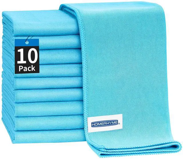 Main image of HOMERHYME Microfiber Glass Cleaning Cloth - 10 Pack Polishing Cloths, 16" x 14" Window Cleaning Towel, Streak Free, Lint Free, Great for All Delicate Surface, Glasses, Stainless Steel, Windshield.